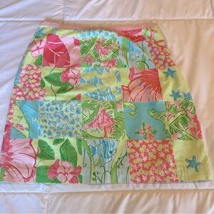 Vintage Lilly Pulitzer Patchwork Skirt Size 10 Beach Floral Theme A-Line B3